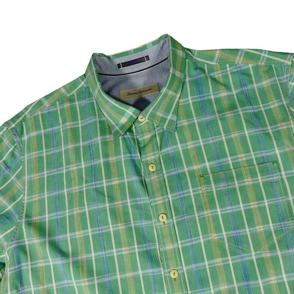 Tommy Bahama Green Plaid Cotton Long Sleeve Casual Shirt Men's XXL
